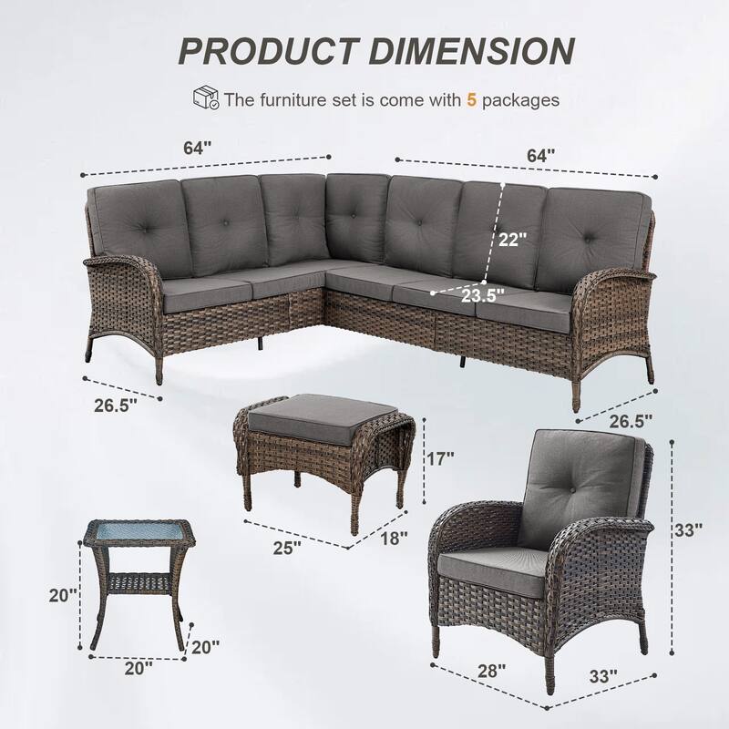 Gymojoy L-Shaped Outdoor Sectional Sofa Set with Patio Chairs, Ottomans & Side Table