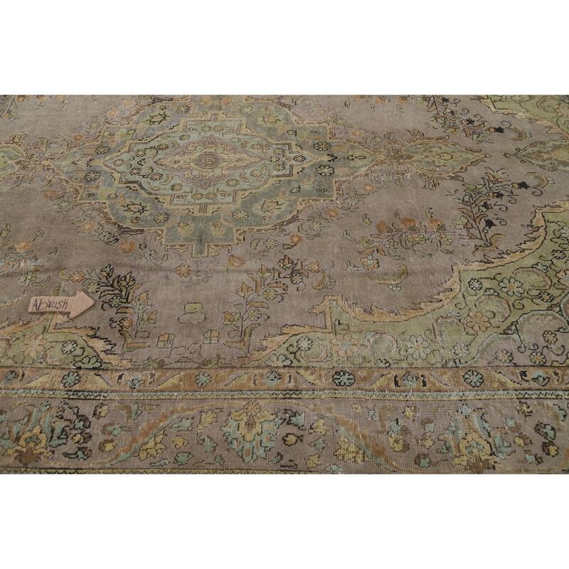 Hand Knotted Oriental 100% Wool Carpet Traditional Medallion Brown Tabriz Area Rug - 11' 0'' X 7' 8''