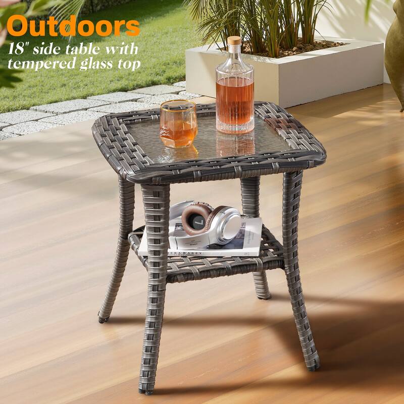 OVIOS 7-piece Patio Wicker Swivel Rocking Chair Set With Fire Pit