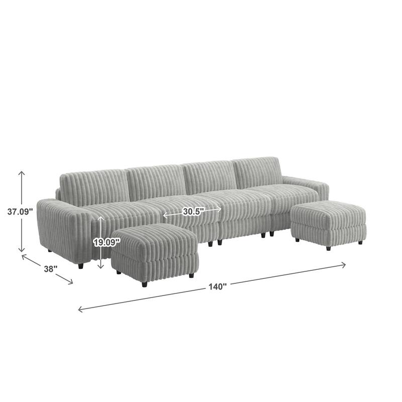 Veyron Furry Channel Fabric Down-filled 4-Seat Modular Sectional Sofa with Two Ottomans by iNSPIRE Q Modern