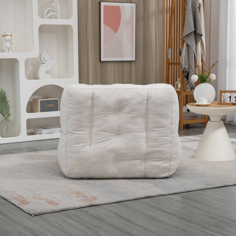 White Modern 38.5" Velvet Upholstered Accent Chair with Memory Foam and Ottoman for Living Room