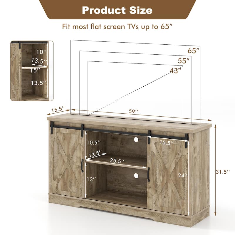 Farmhouse Entertainment Center with Adjustable Shelves and Storage Cabinet-Gray - 59" x 15.5" x 31.5"