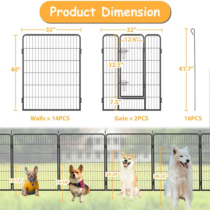 Dog Playpen - 16-Panel Outdoor Pet Fence with Doors, Portable Exercise Pen for All Dog Sizes, Yard, RV & Camping