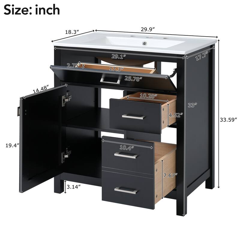 30 in. W x 18.3 in. D x 33.6 in. H Single Sink Freestanding Bath Vanity with White Ceramic Top