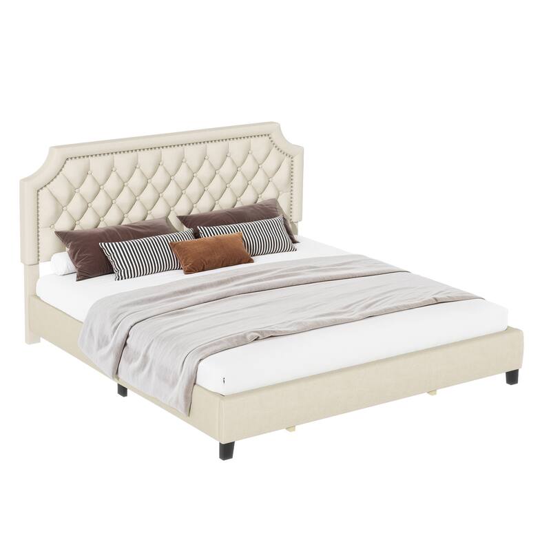 Moasis Upholstered Tufted Bed Frame with Adjustable Height Headboard