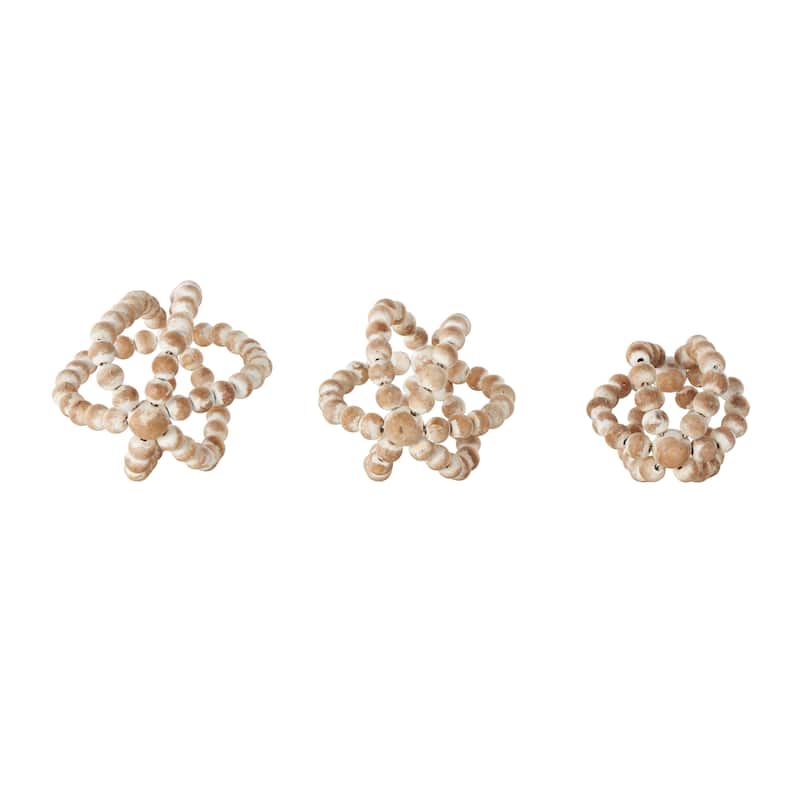 Wood Knot Handmade Beaded Sculpture with White Washed Distressing - Set of 3 Brown - Roche River Decor - 6"W x 7"L x 6"H
