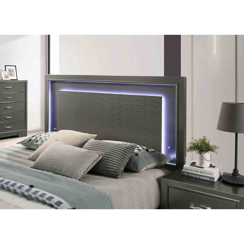 Modern LED Headboard 1pc Patform Bed