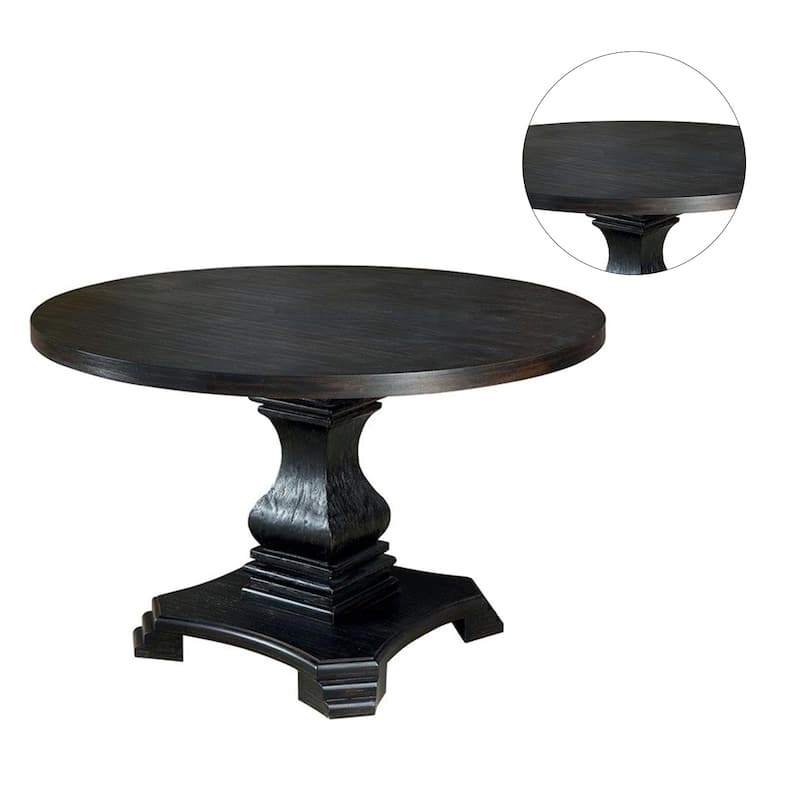 Antique Black Finish Wood Round Pedestal Dining Table