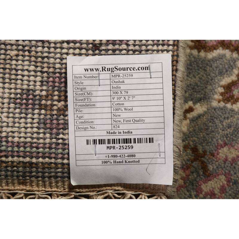 Oushak Oriental Runner Rug Hand-Knotted Wool Carpet - 2'7" x 9'10"