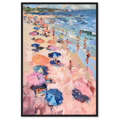 Art Remedy Beach Side Joys Framed Colorful Coastal 1 Piece Canvas Wall Art