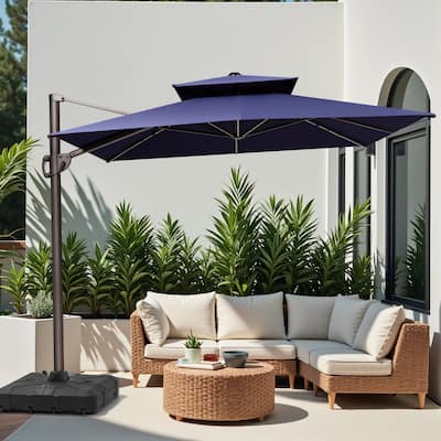 11 x 9 ft Outdoor Rectangular Patio Offset Cantilever Umbrella with 360-degree Rotation and 6 Shade Angles