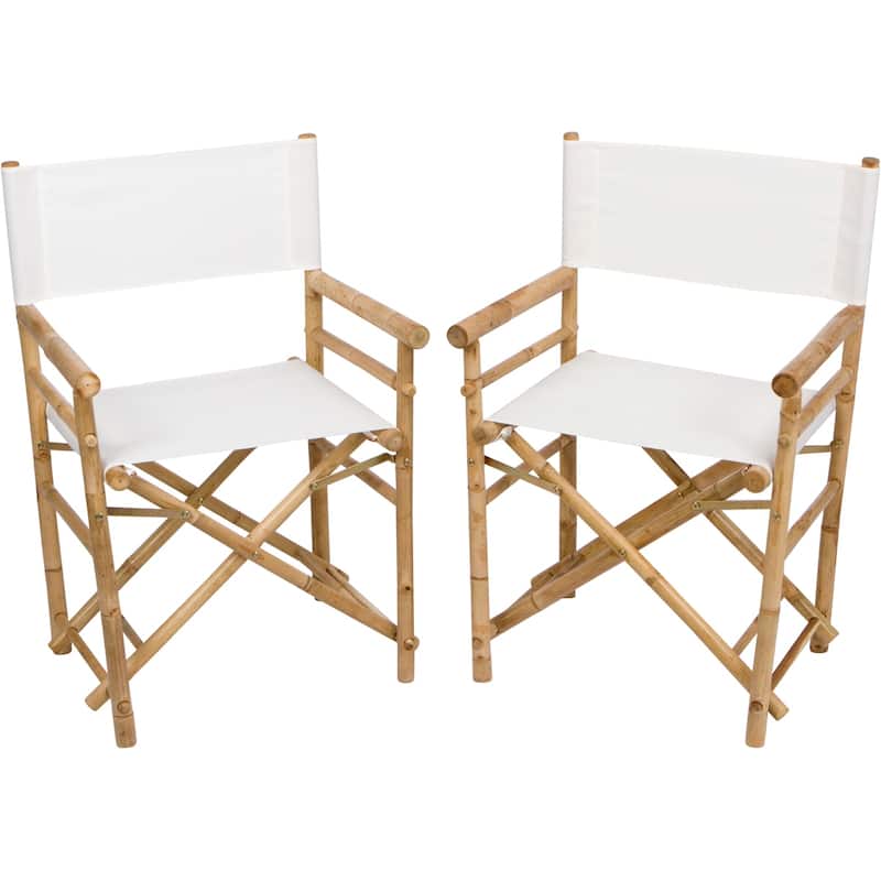 Set of 2 Handmade Bamboo Directors Chairs with Canvas Seating - White