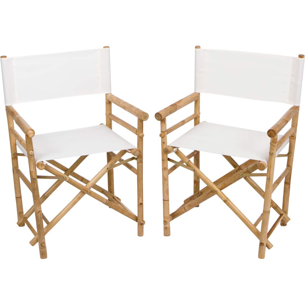 Set of 2 Handmade Bamboo Directors Chairs with Canvas Seating