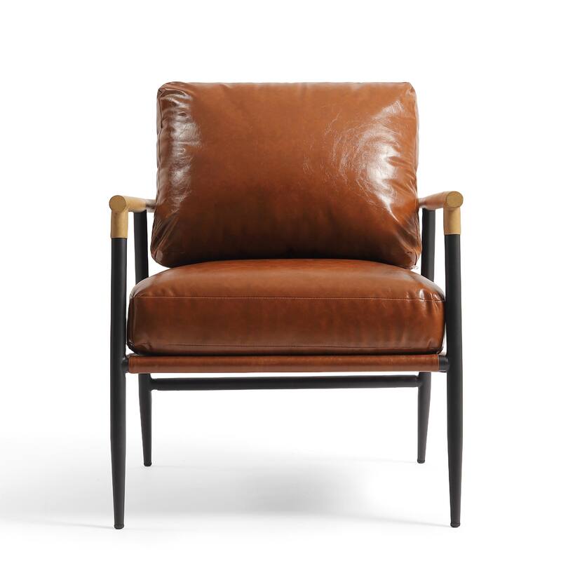 Madison 27'' Wide Vegan Leather/ Chenille Metal Frame Accent Chair