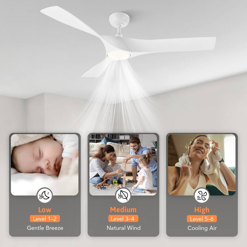 CO-Z 52" Modern Ceiling Fan with Dimmable LED Light and Remote