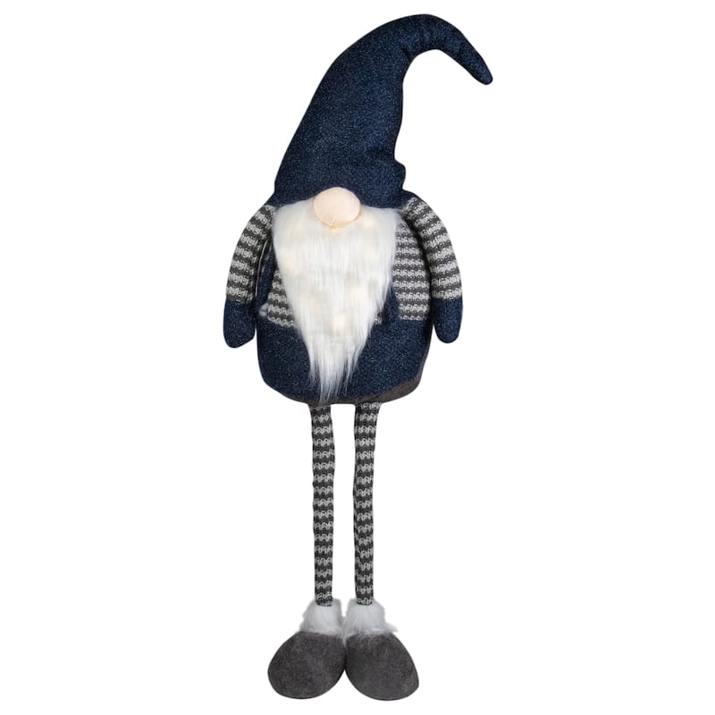 41" LED Lighted Blue and Gray Extendable Gnome Christmas Figure