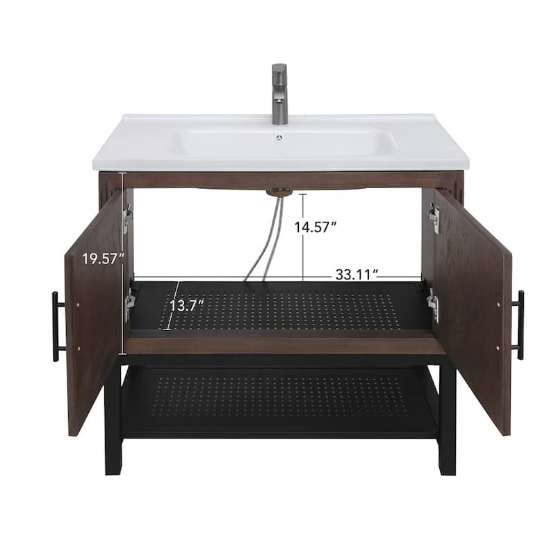 36" Bathroom Vanity with White Ceramic Sink & Hot and Cold Faucet