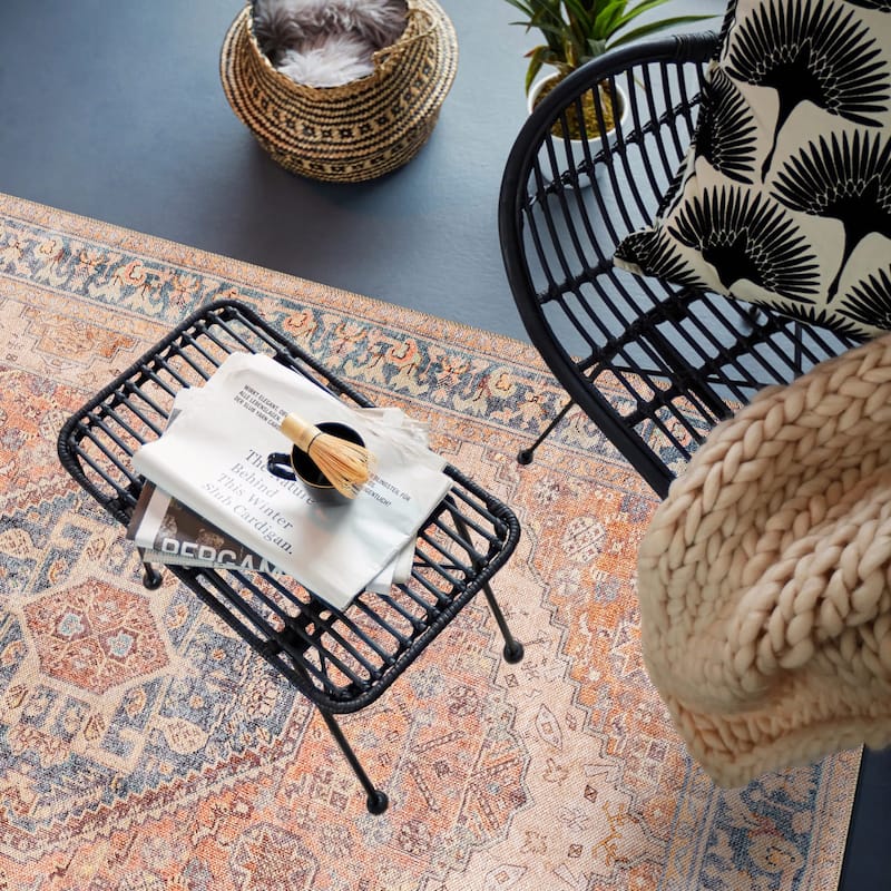 Beige Medallion Flat Pile Washable Rug - Pet Friendly, Non-Slip for Entryway and Bedroom
