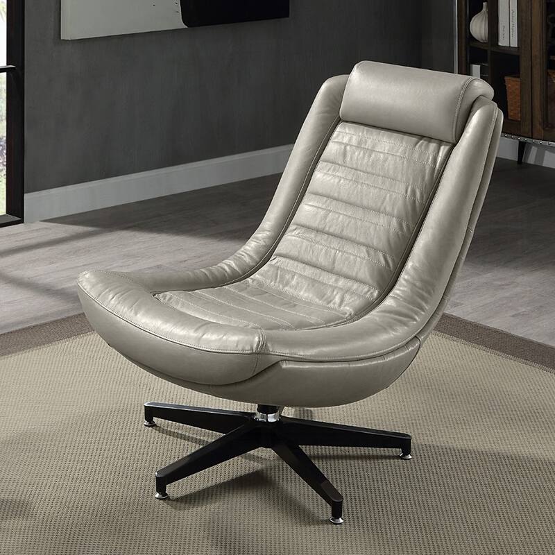 Top Grain Leather Accent Chair with 360 Degree Swivel in Twilight