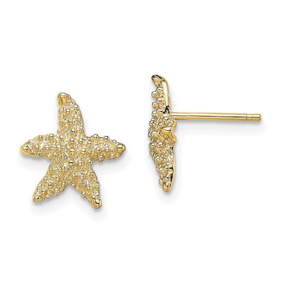 Curata 14k Yellow Gold Sea shell Nautical Starfish Post Earrings Textured 7x6.3mm