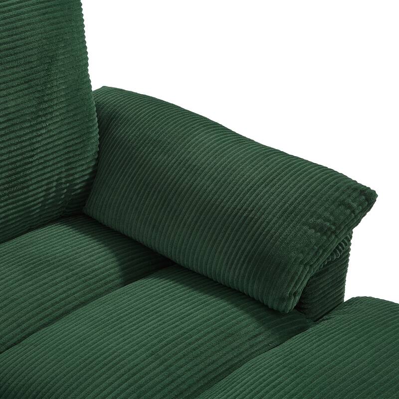 Corduroy Upholstered 4 Seat Sofa, U-shaped Sectional Sofa with Movable Storage Ottomans, Console, Cup Holders and USB Ports