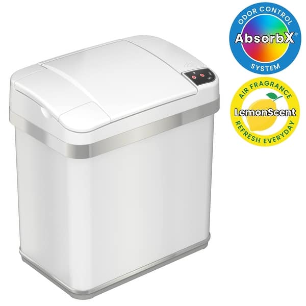 iTouchless 2.5 Gal White Stainless Steel Sensor Bathroom Trash Can ...