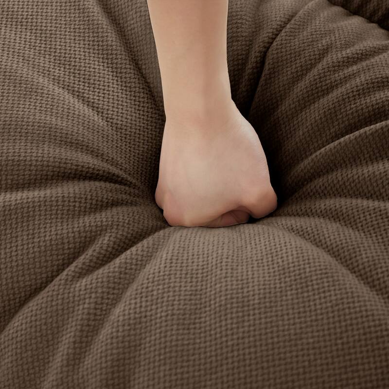 116" Chenille Pleated Design Sectional Sofa with Ottoman and 2 Round Pillows