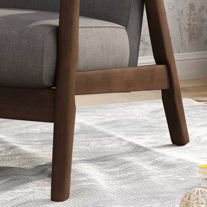 Polyester Upholstery Mid-Century Tufted Armchair with Rubberwood Frame