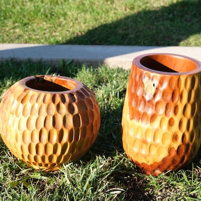 Greenage Natural Cowak Teak Vase Handcrafted Durable Vase