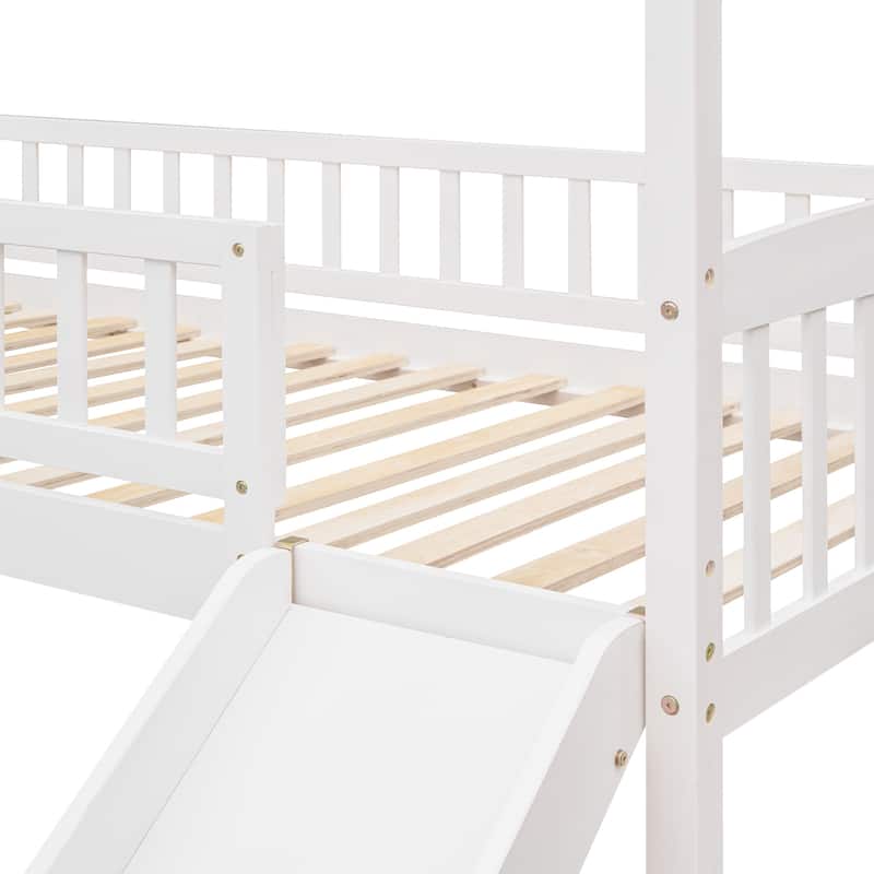 Twin Loft Bed with Slide, House Bed with Slide,Espresso(OLD SKU :LT000212AAP)