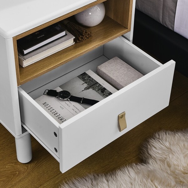 Nighstand with Drawer and Open Storage Space, Wood Nordic Style