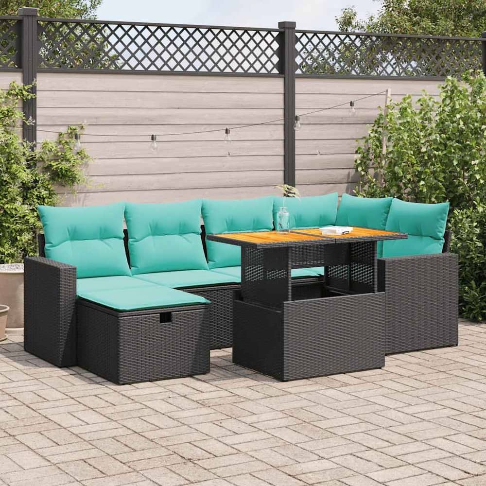 vidaXL Patio Sofa Set with Cushions Outdoor Furniture 7 Piece Poly Rattan - 21.7 x 24.4 x 27.2