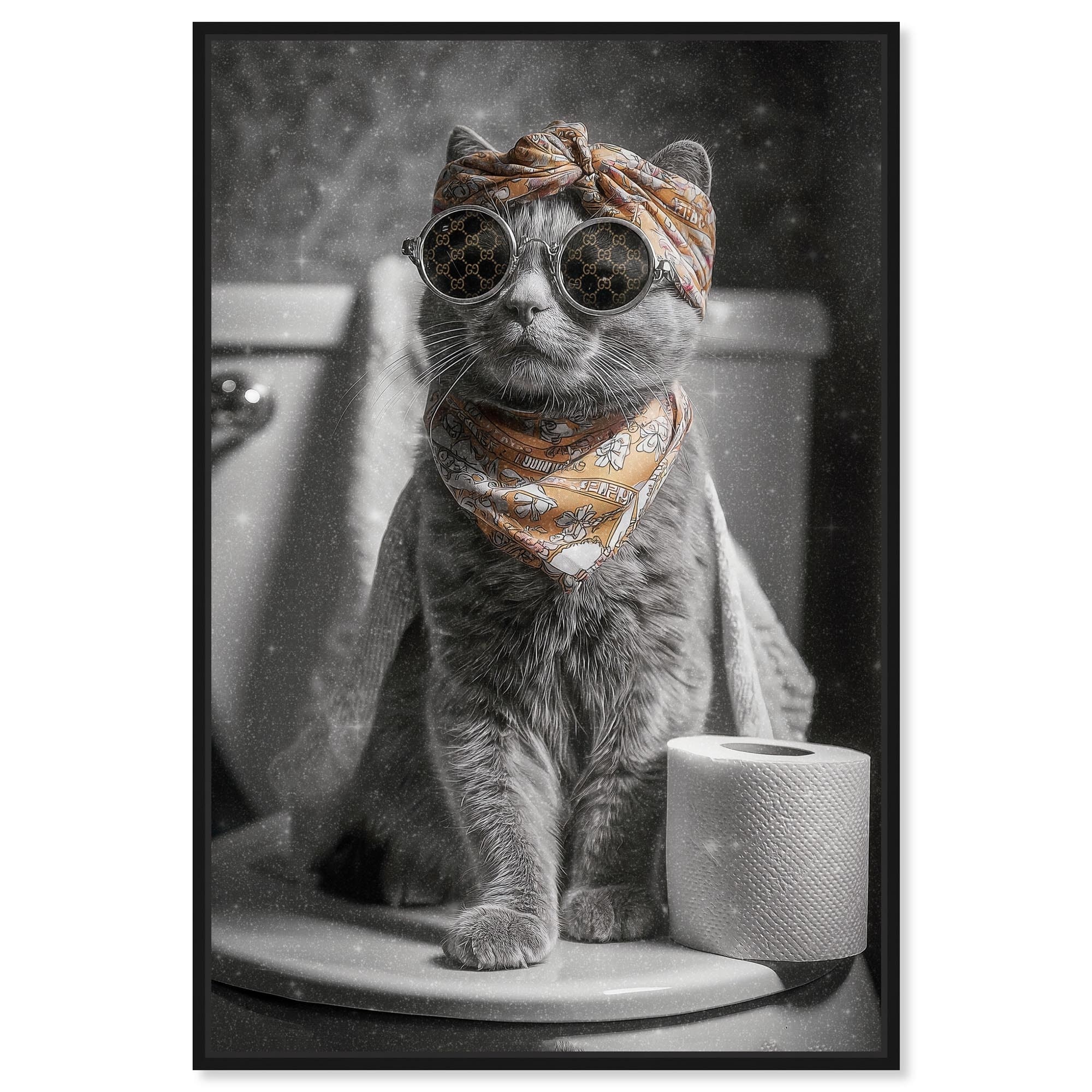 Cat Scarf Toilet Bathroom Decor Framed Canvas Print by Art Remedy