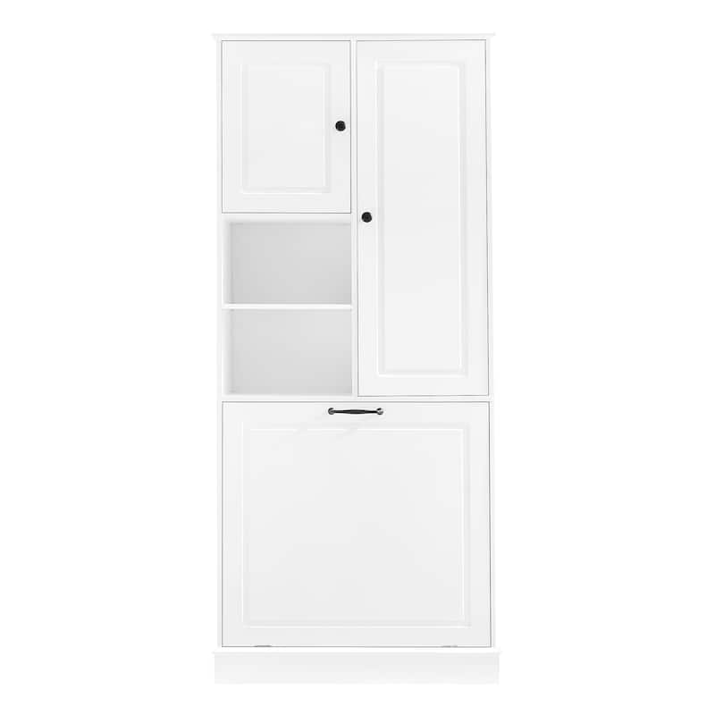 GDF Studio - Tommy Modern MDF Tall Storage Cabinet with Adjustable Shelves and Large Flip-Out Basket