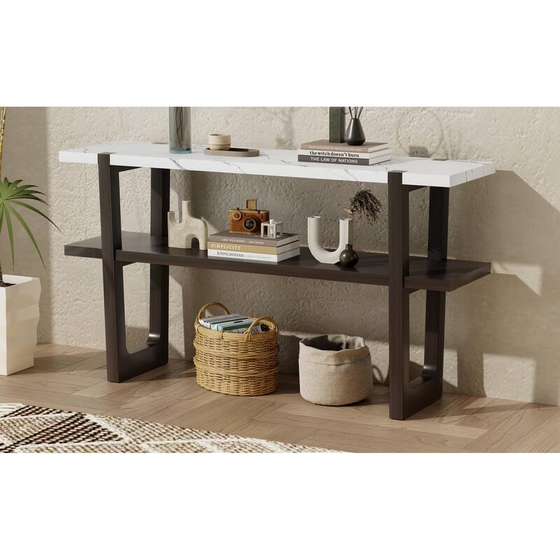 Retro Entryway Table with Open Shelf - Espresso