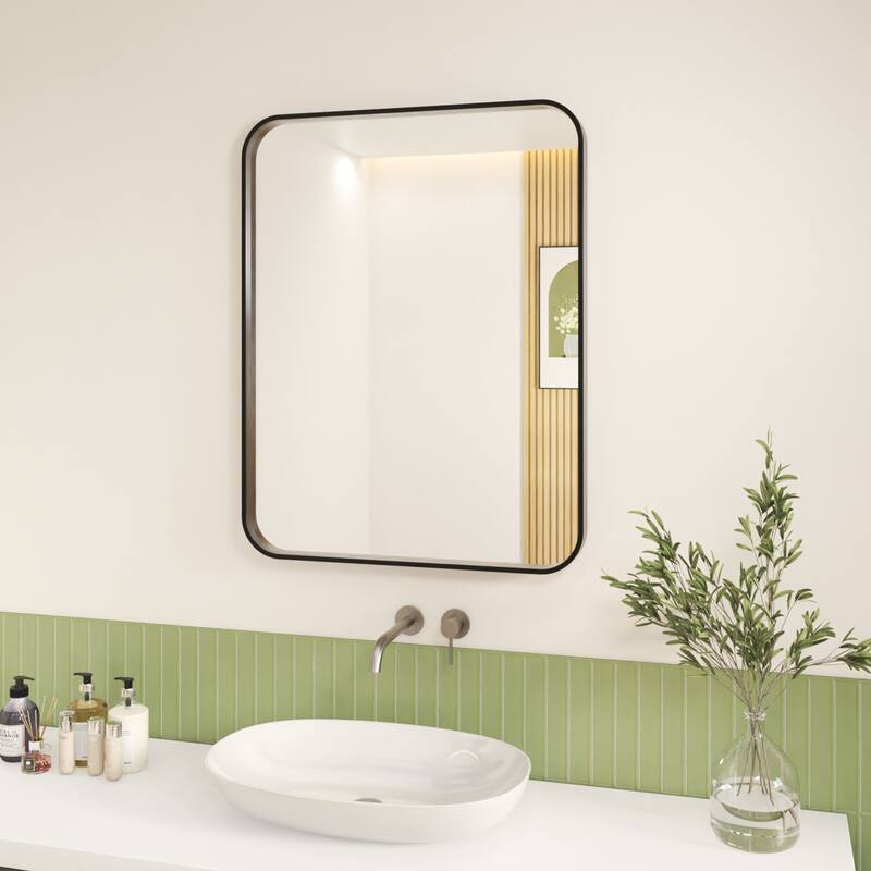 Organnice Rectangular Aluminum Frame Vanity Bathroom Mirror with Clear Glass