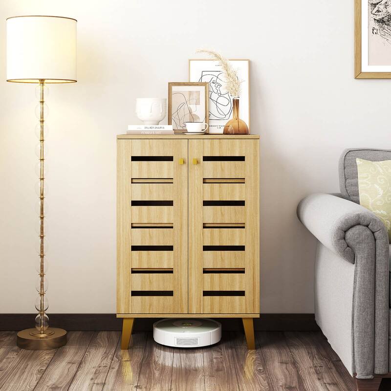 Costway 4-Tier Wooden Shoe Storage Cabinet with Doors Removable - Natural - See Details