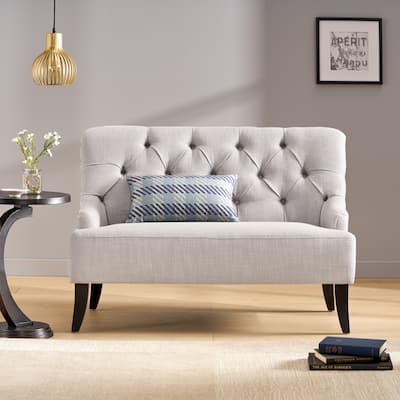 Sofa Couch with Birch Legs for Living Room, Loveseat with Button Tufted Backrest, Comfortable Upholstered Settee, Light Grey