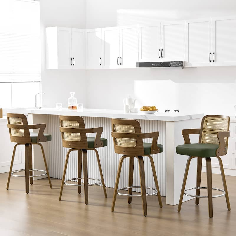 Upholstered Wood Swivel Counter Height Barstool with Arms - 37.8"H x 18.7"W x 19.29"D