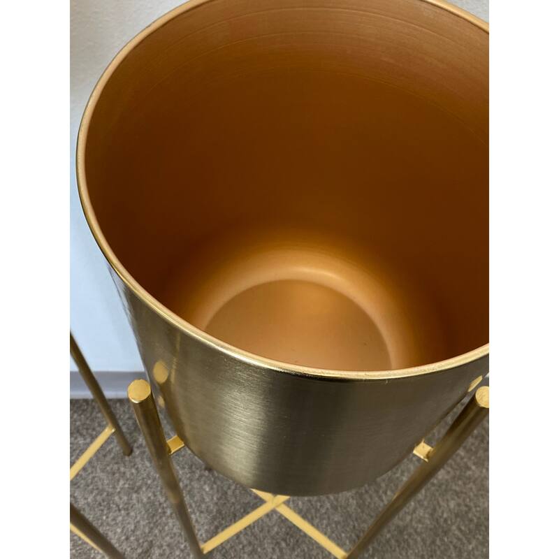 Large And Tall Contemporary Style Round Metallic Planters Set of 2