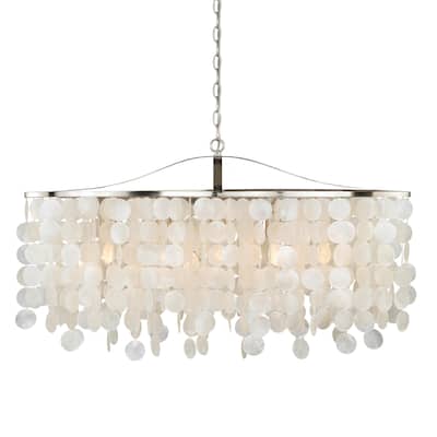 Elsa 5L Coastal Capiz Shell Linear Chandelier Island Pendant Light Fixture - 35.75-in W x 21-in H x 15-in D