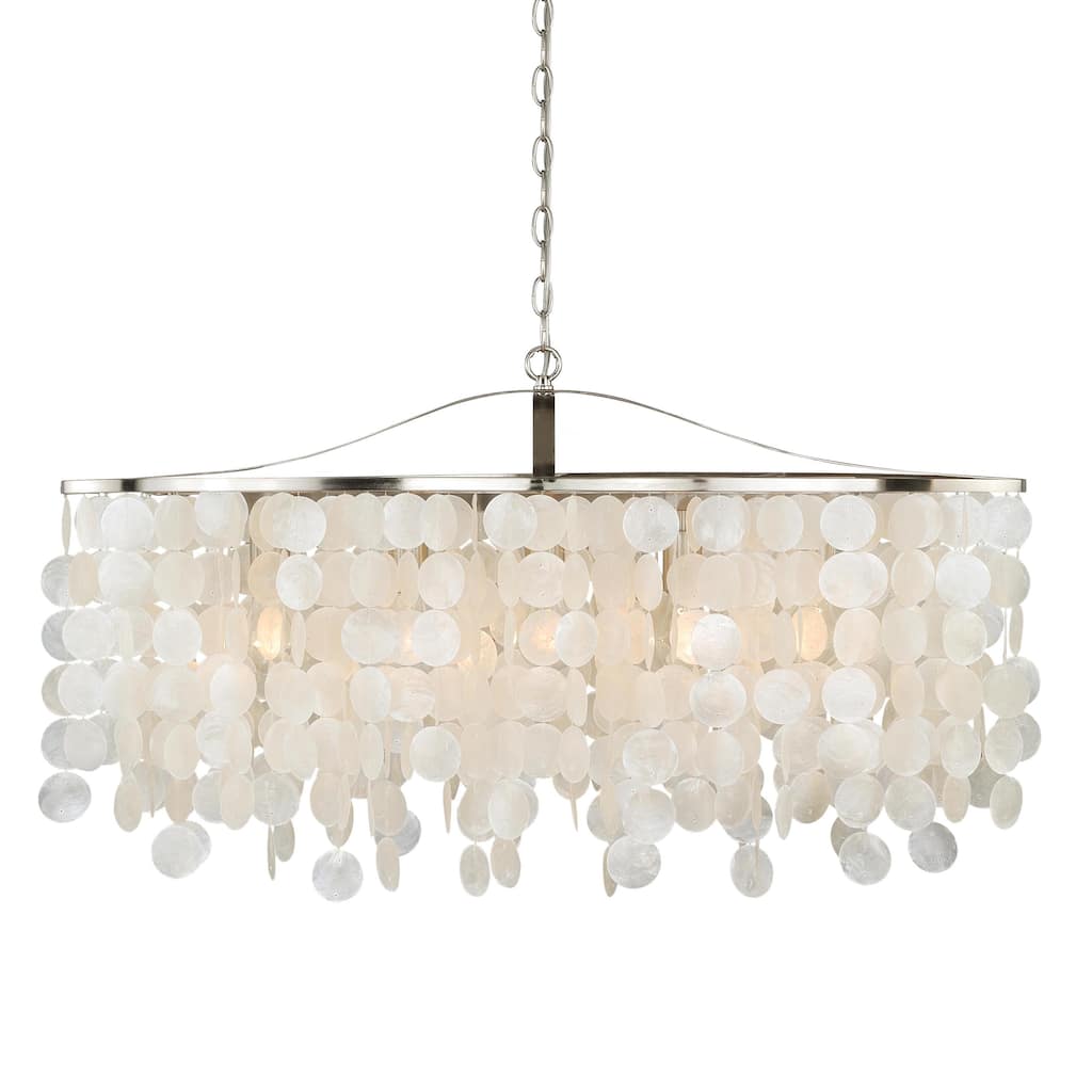 Elsa 5L Coastal Capiz Shell Linear Chandelier Island Pendant Light Fixture - 35.75-in W x 21-in H x 15-in D