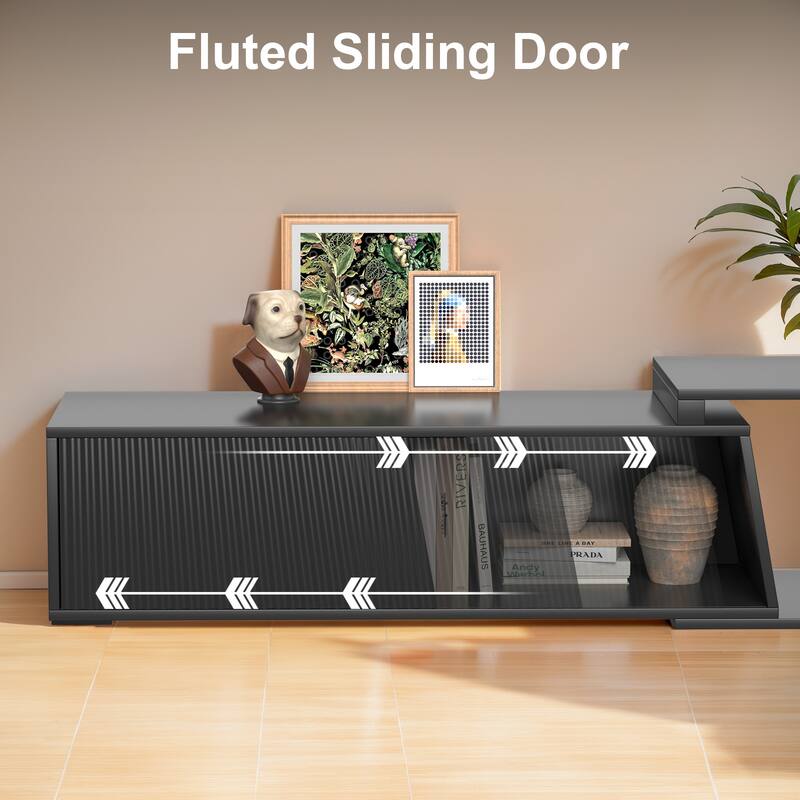 Pocassy Wood Entertainment Center Extendable TV Stand