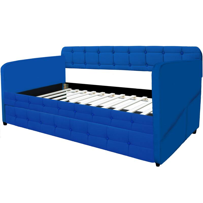 Twin Size Velvet Upholstered Daybed with Trundle and Button-tufted Design
