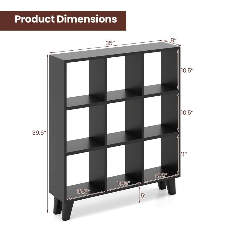 9-Cube Bookcase with 6 Removable Shelves and Raised Support Feet - 35" x 8" x 39.5" (L x W x H)