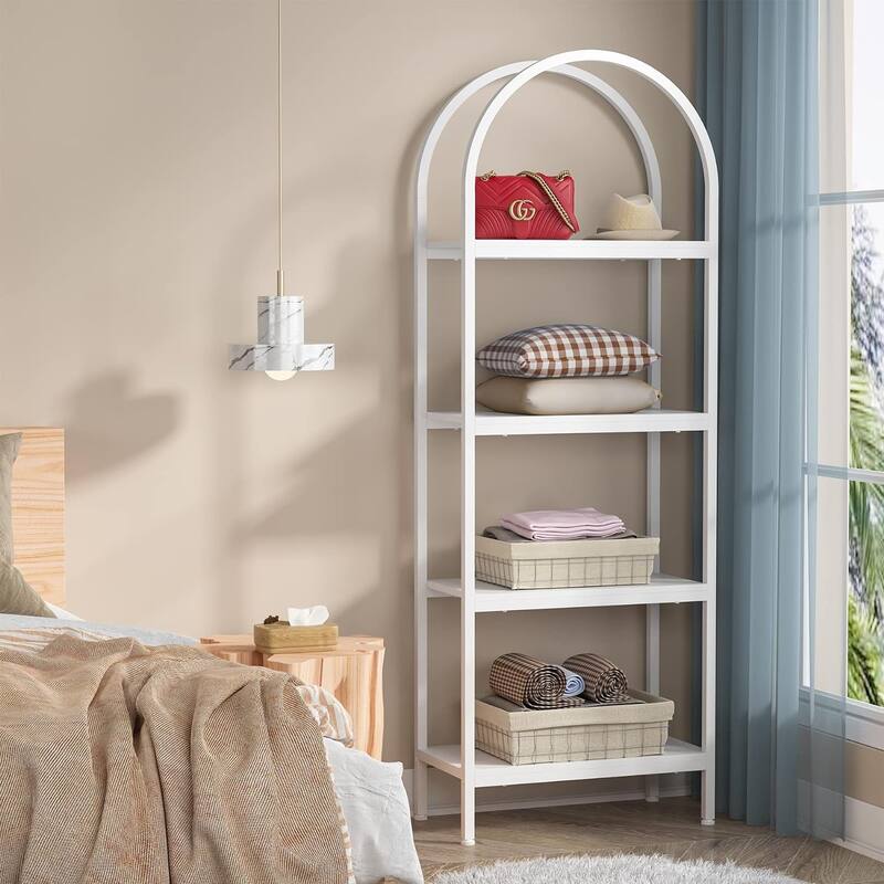 4-Tier Open Bookshelf, 70.8" Wood Bookcase with Metal Frame for Home - White