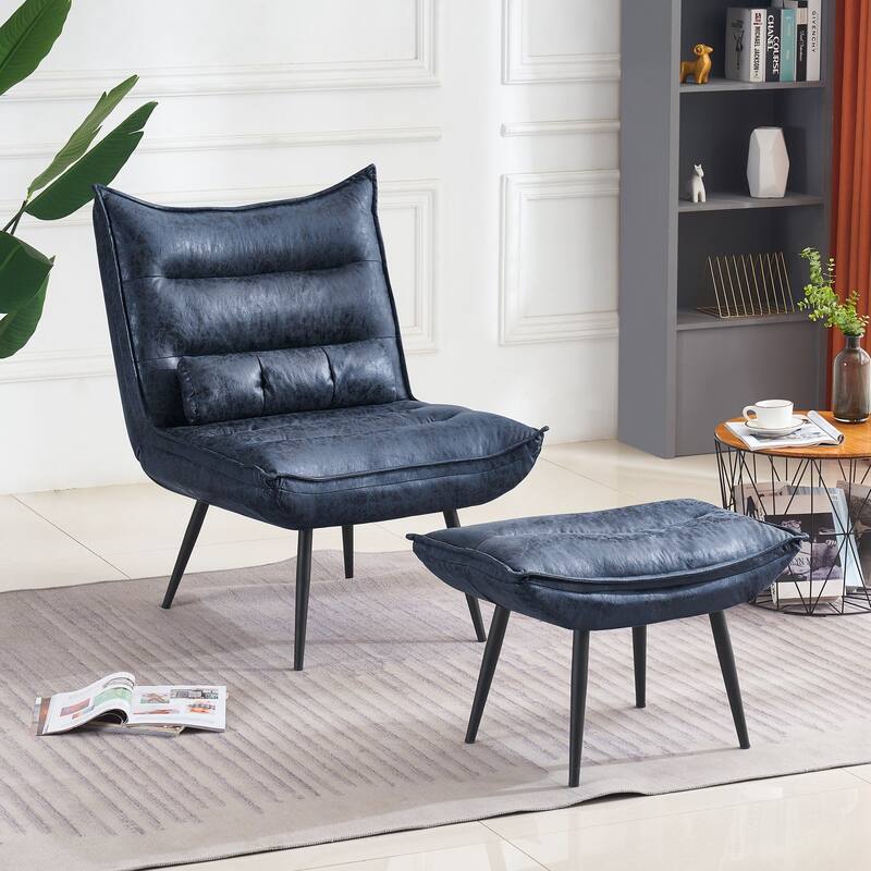 MCombo Modern Chair with Ottoman, Bronzing Fabric Upholstered Leisure Chairs