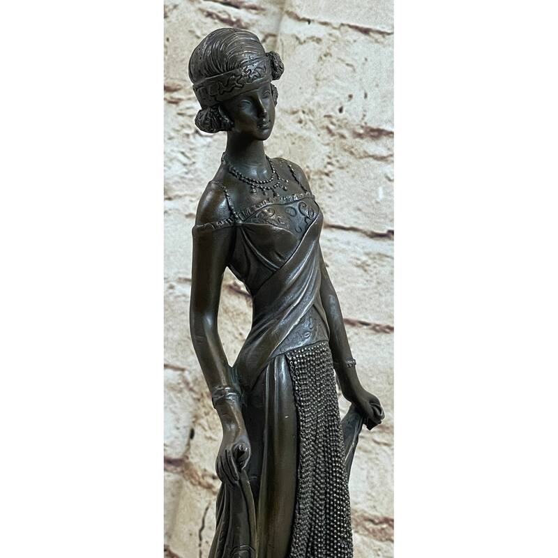 High Society Lady Is Poised And Elegant Dressed Bronze Sculpture Marble Base Fig