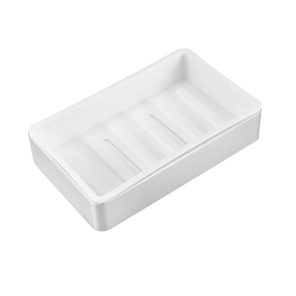 Soap Dish Holder Aluminum Detachable Double Layers Saver Tray with Glue (Silver)