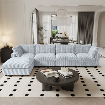 157" Comfy Modular Sofa with Ottoman, Deep Seat Cloud Sectional Couches, Cushion Covers Removable